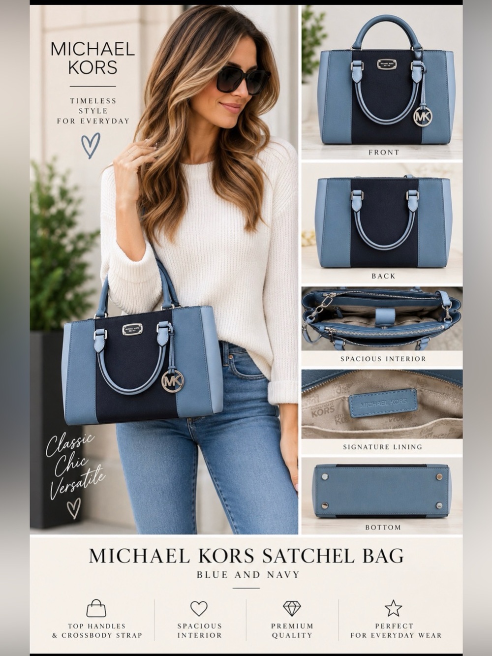 Michael Kors Satchel Bag Blue and Navy
